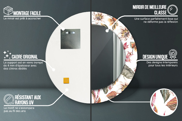 Ronde wandspiegel met print Uitstekende bloemen