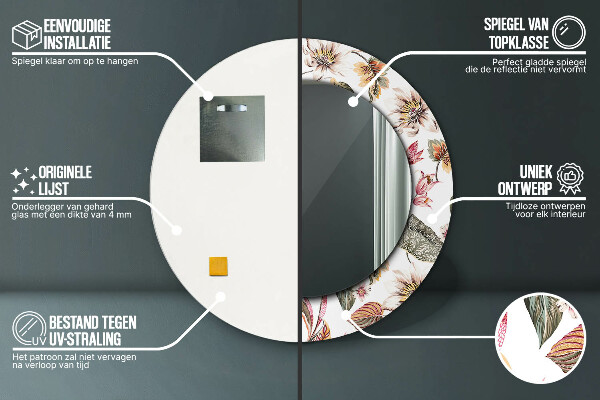 Ronde wandspiegel met print Uitstekende bloemen