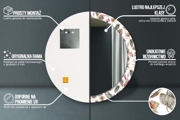 Ronde wandspiegel met print Uitstekende bloemen