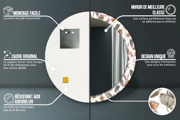 Ronde wandspiegel met print Uitstekende bloemen
