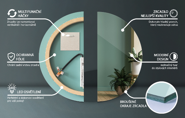 Ronde badkamerspiegel met LED-achtergrondverlichting fi 40 cm