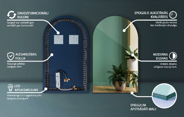 Boogspiegel met verlichting 40x70 cm