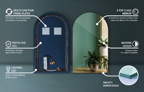 Boog spiegel met verlichting 45x80 cm