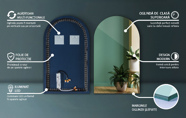 Boog spiegel met verlichting 45x80 cm