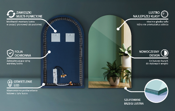 Spiegel boog met verlichting 50x90 cm