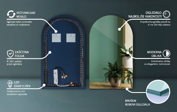 Spiegel boog met verlichting 50x90 cm