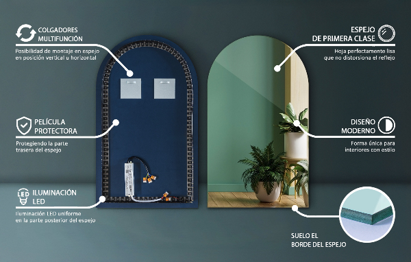 Spiegel met boog met verlichting 60x100 cm