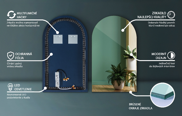 Spiegel met boog met verlichting 60x100 cm