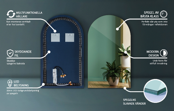 Spiegel met boog met verlichting 60x100 cm