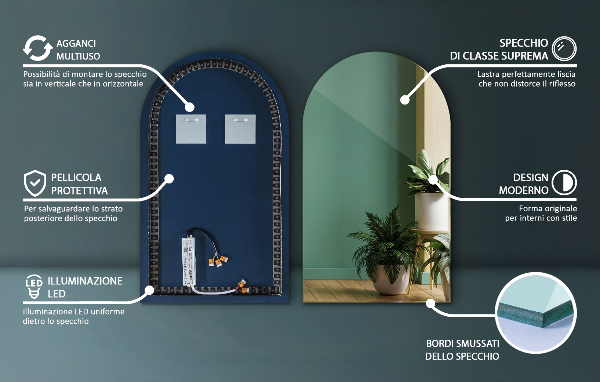 Spiegel met boog met verlichting 60x100 cm