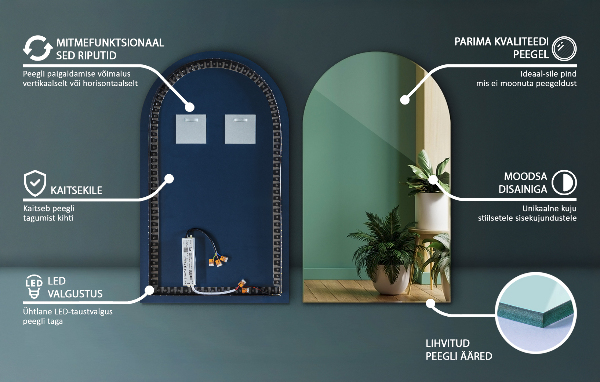 Spiegel met boog met verlichting 60x100 cm