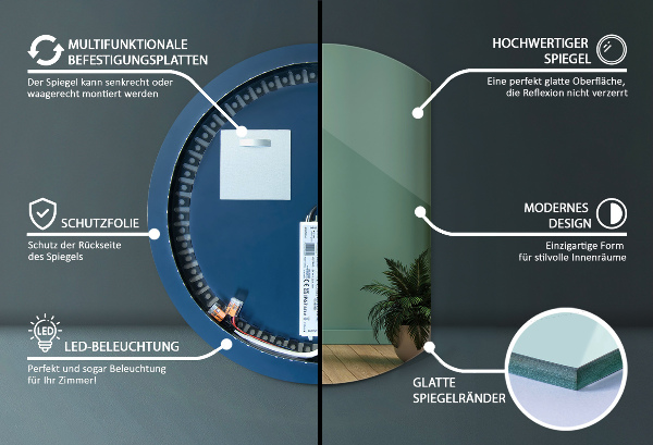 Ronde spiegel afgesneden met verlichting 63x70 cm