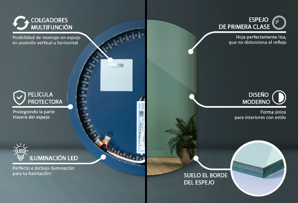 Spiegel rond afgesneden met verlichting 70x80 cm