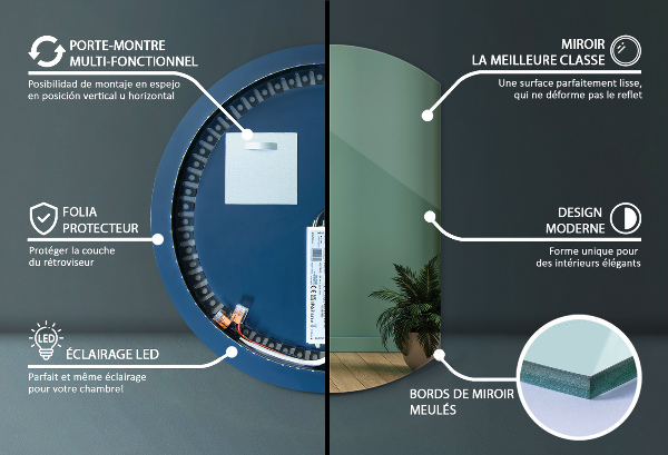 Ronde bijgesneden spiegel met led 74x90 cm