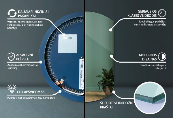 Ronde bijgesneden spiegel decoratief met led 84x100 cm