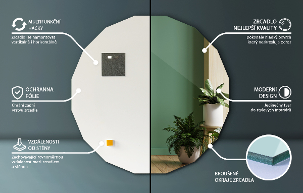 Veelhoekige spiegel uniek ontwerp 60x60 cm