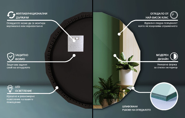 Veelhoekige spiegel LED 60x60 cm