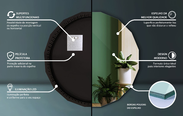 Veelhoekige spiegel LED 60x60 cm