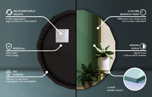 Veelhoekige spiegel LED 80x80 cm