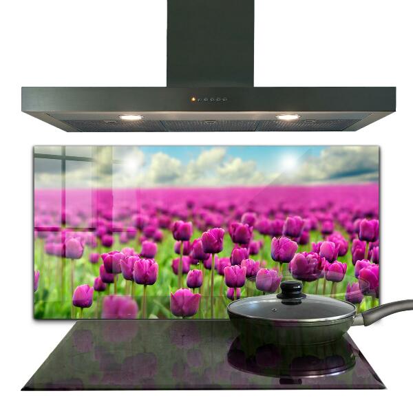 Spatplaat keuken Roze Tulpenveld Weide