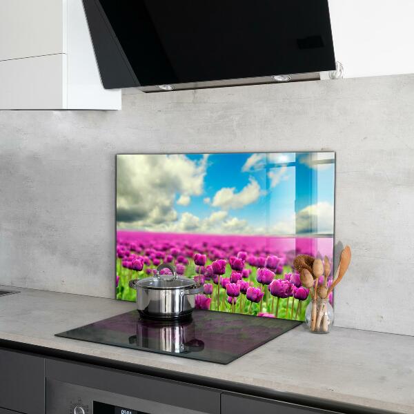 Spatplaat keuken Roze Tulpenveld Weide