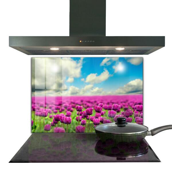 Spatplaat keuken Roze Tulpenveld Weide