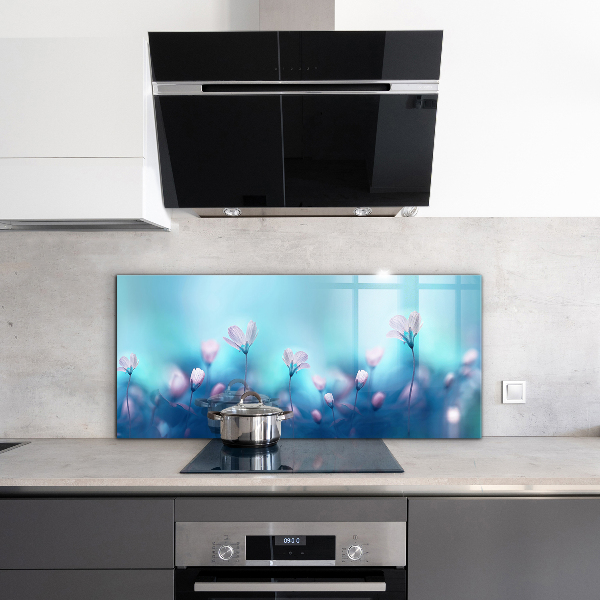 Keuken achterwand glas Bloemen achter de ochtendmist