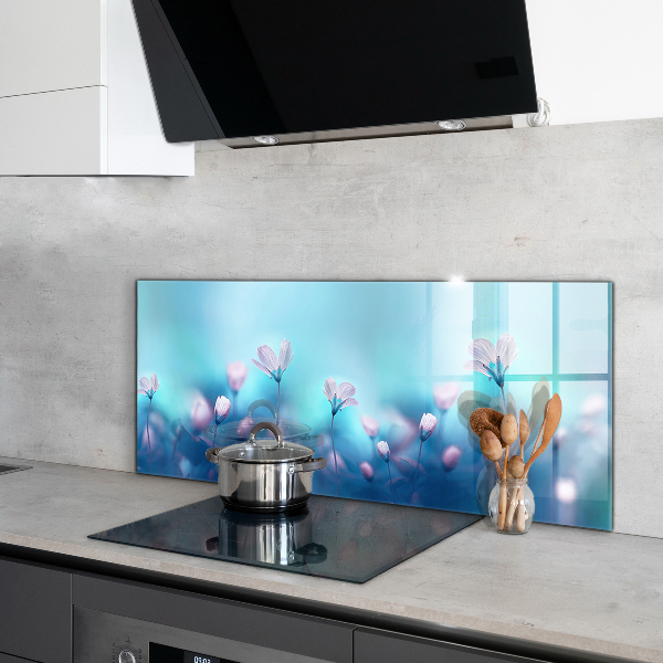 Keuken achterwand glas Bloemen achter de ochtendmist
