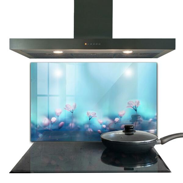 Keuken achterwand glas Bloemen achter de ochtendmist