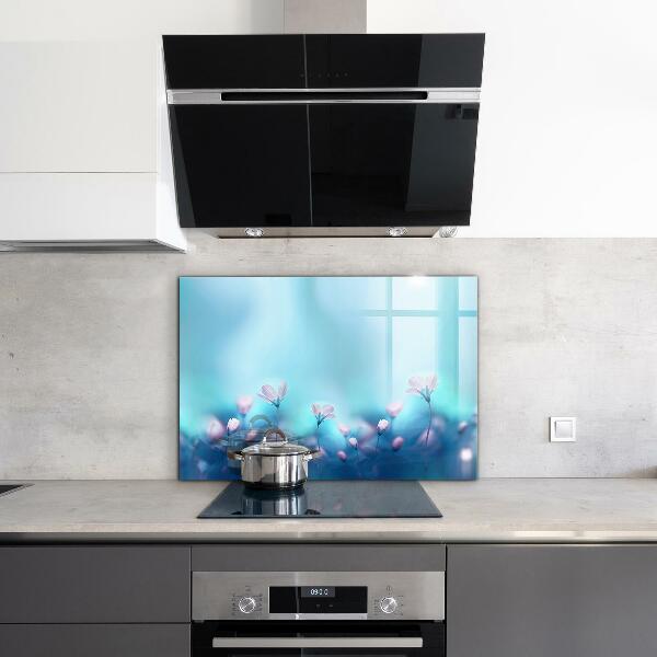 Keuken achterwand glas Bloemen achter de ochtendmist