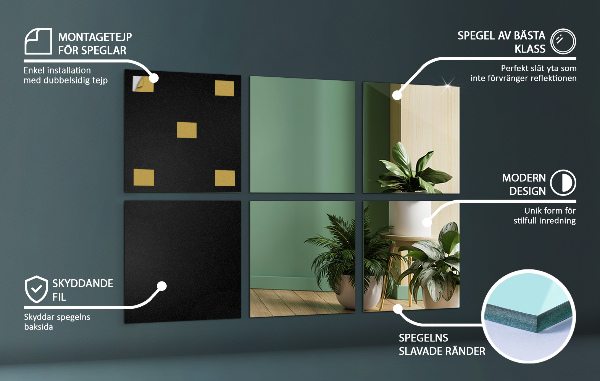 Spiegel tegels 6 st 16x16 cm