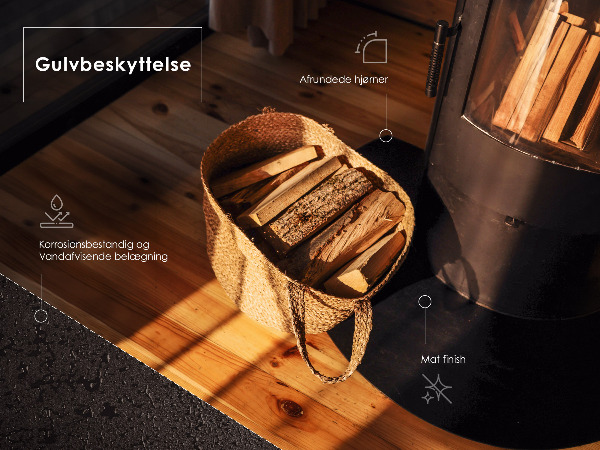 Plaat voor onder houtkachel uit zwart staal 100x100 cm