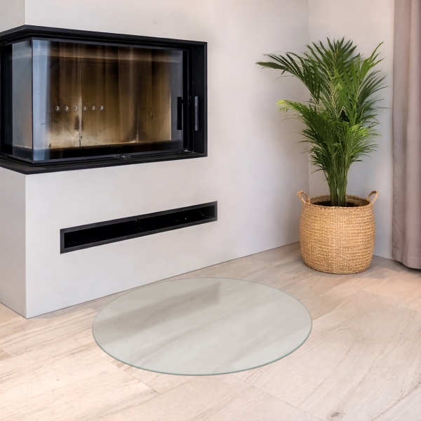 Ronde semitransparante plaat voor onder kachel fi90 cm