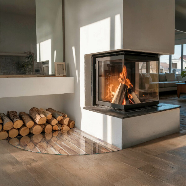 Vloerplaat voor houtkachel Houten bord in de lay-out