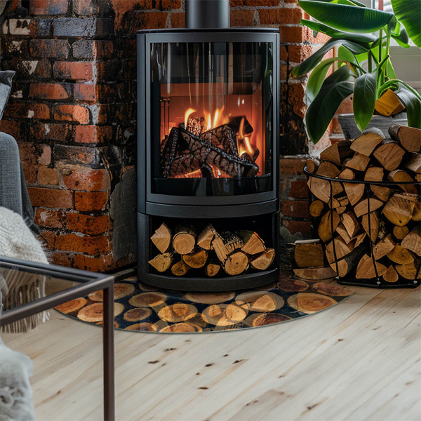 Vloerplaat voor houtkachel Doos met gesneden hout