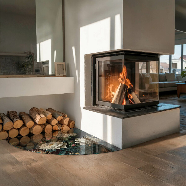 Plaat voor onder kachel Bloemenpatroon met vlinders