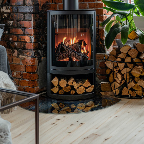 Plaat voor onder kachel Elegante bladeren in textuur