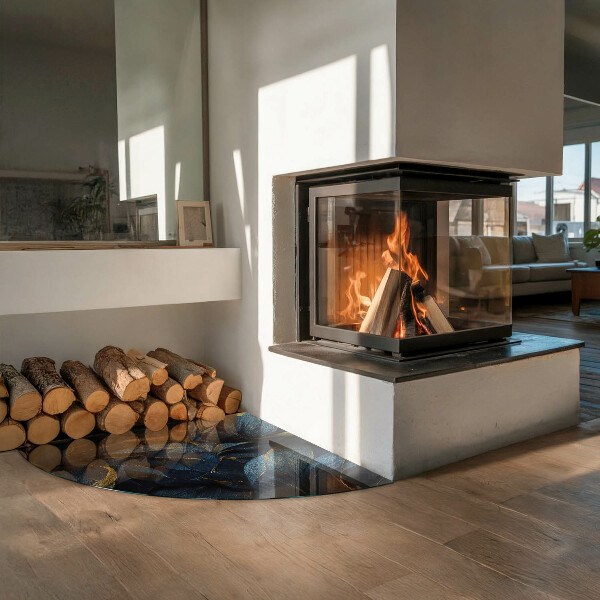 Plaat voor onder kachel Elegante bladeren in textuur