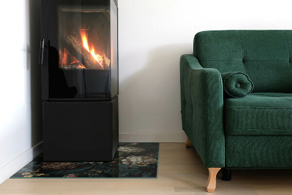 Vierkante vloerplaat voor houtkachel Bloemenpatroon met vlinders