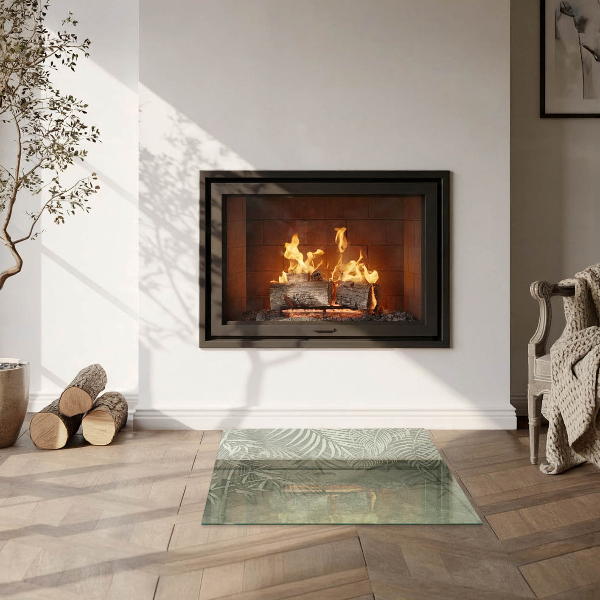 Vierkante vloerplaat voor houtkachel Tropische bladeren op de achtergrond