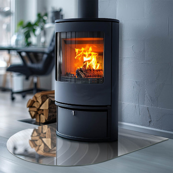 Halfovale plaat voor onder kachel Golven van delicate lijnen