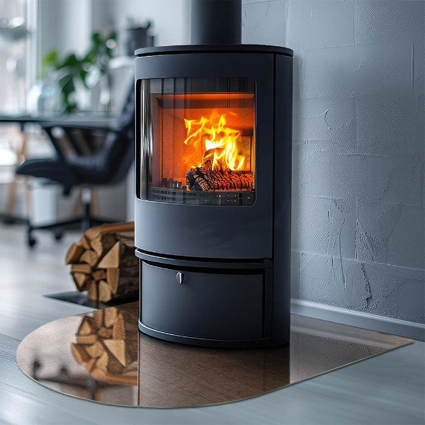 Halfovale plaat voor onder kachel Natuurlijk houtpatroon