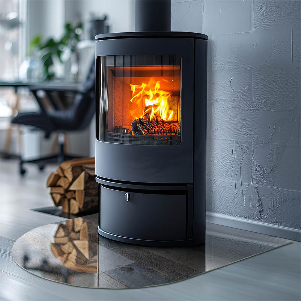 Halfovale vloerplaat voor houtkachel Planken in verschillende tinten