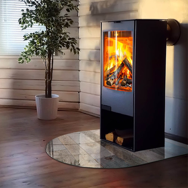 Halfovale vloerplaat voor houtkachel Planken in verschillende tinten