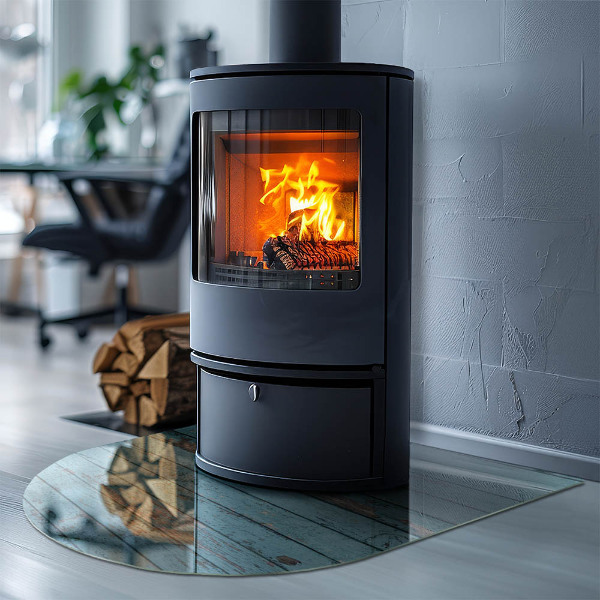 Halfovale plaat voor onder kachel Rustieke stijl planken