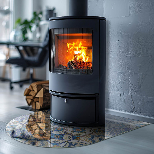 Halfovale vloerplaat openhaard Mozaïekpatroon met bloemen