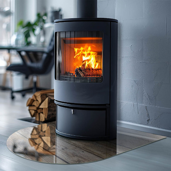 Halfovale plaat voor onder kachel Natuurlijke houten planken