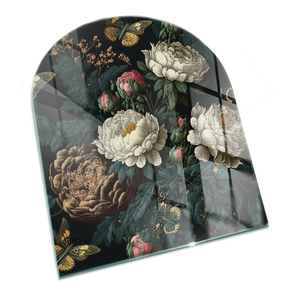 Halfovale vloerplaat openhaard Bloemenpatroon met vlinders