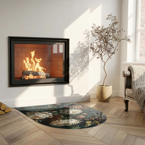 Halfovale vloerplaat openhaard Bloemenpatroon met vlinders