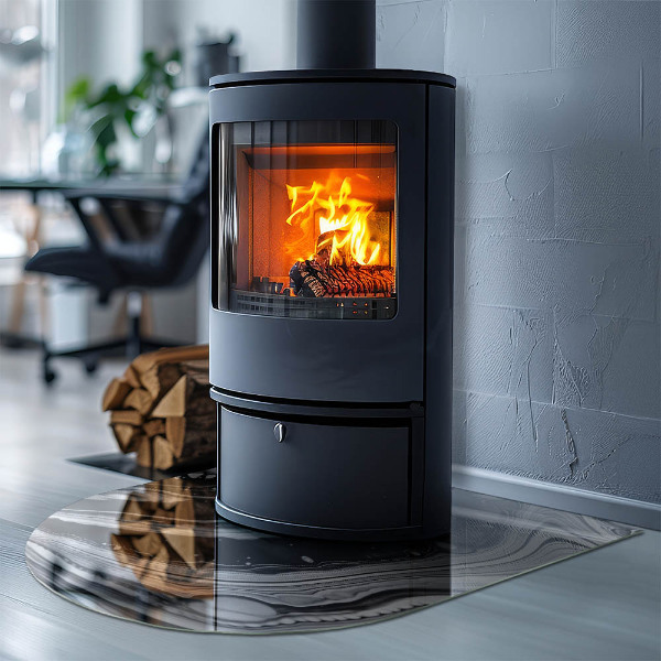 Halfovale vloerplaat voor houtkachel Abstracte golven en lijnen